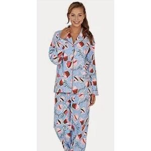 Pajamagram Women's Flannel Pajama Set Cupcake Chocolate  Print‎ Blue Pink 1X